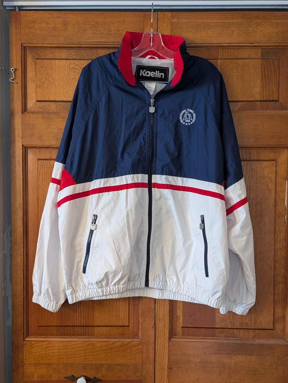 Kaelin Men’s Blue & White Colorblock Windbreaker Jacket with Red Accents